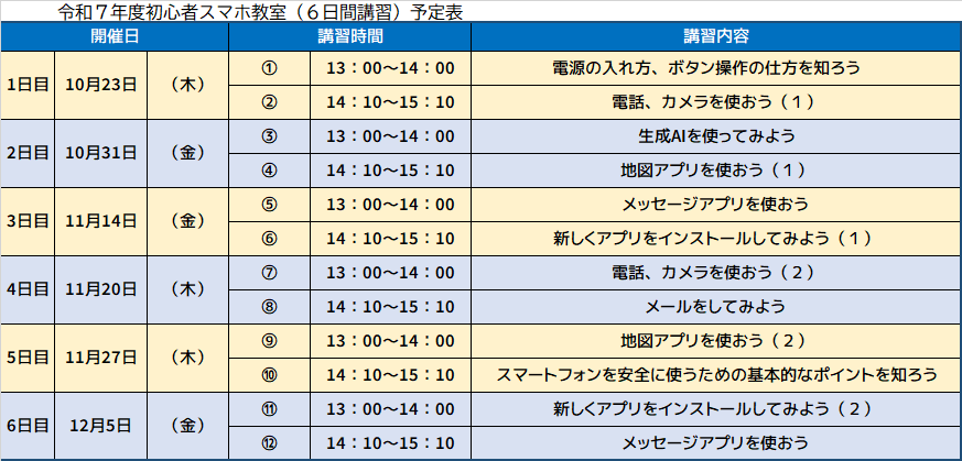 ６日間の予定表